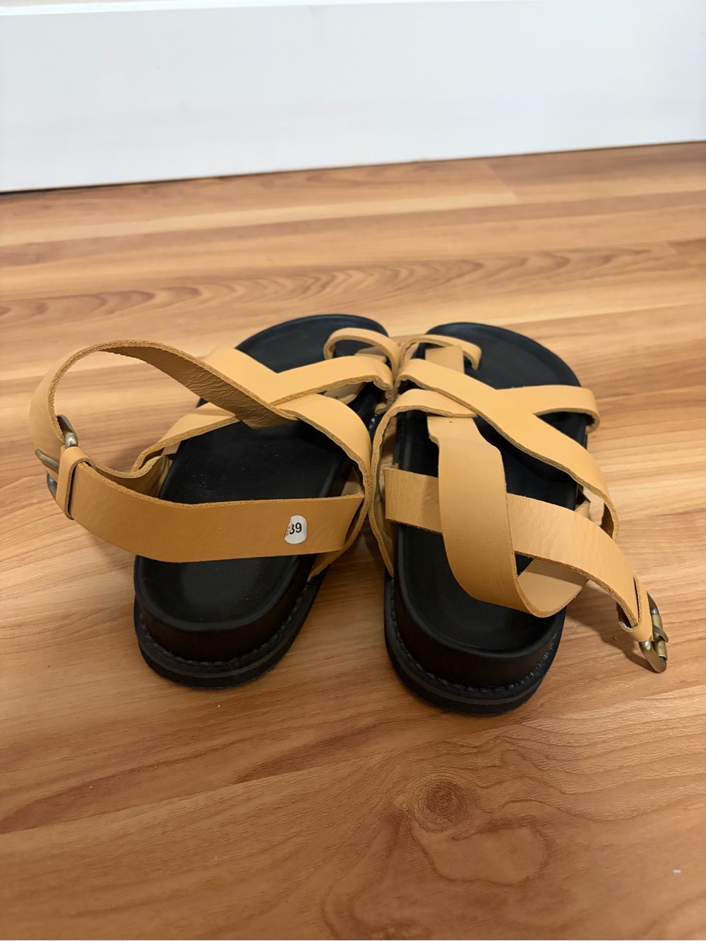 Woven Strap Tan Platform Sandals with Buckle Ankle Strap - Picture 4 of 4